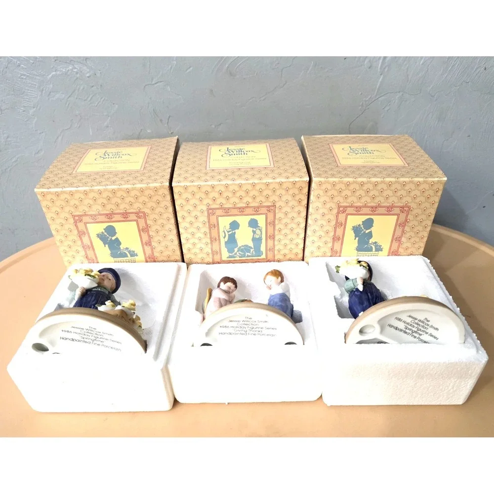 3 Vintage 1986‎ Jessie Willcox Smith Holiday Figurines Giving Thanks, Springtime